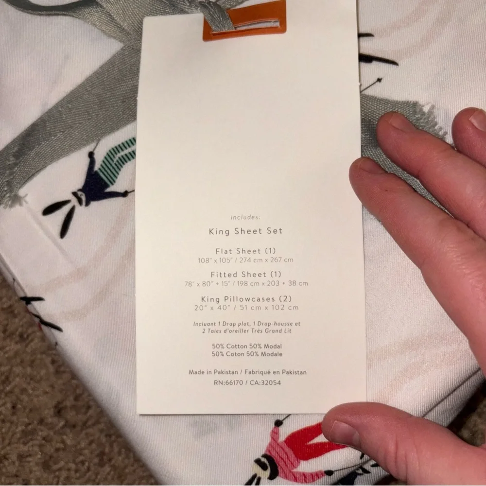 New Anthropologie Cotton Modal Cozy Printed Sheet Set Mountain Skiers King